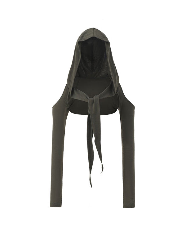 Hooded Tie-Up Cropped Cardigan - CHINASQUAD