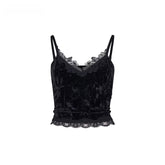 Velvet & Lace Spliced Slim-Fit Camisole - CHINASQUAD