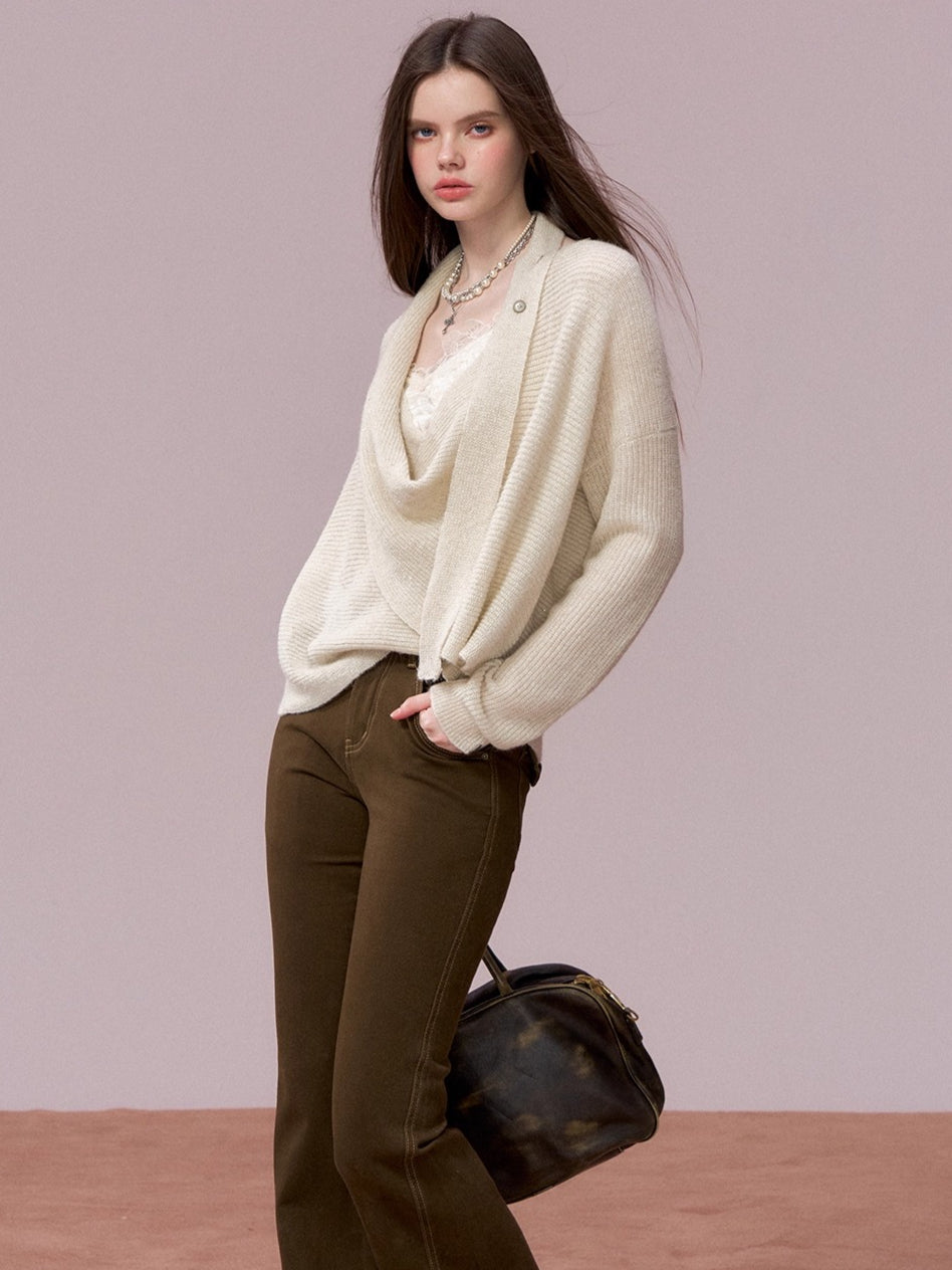 Shimmer Drape-Neck Sweater