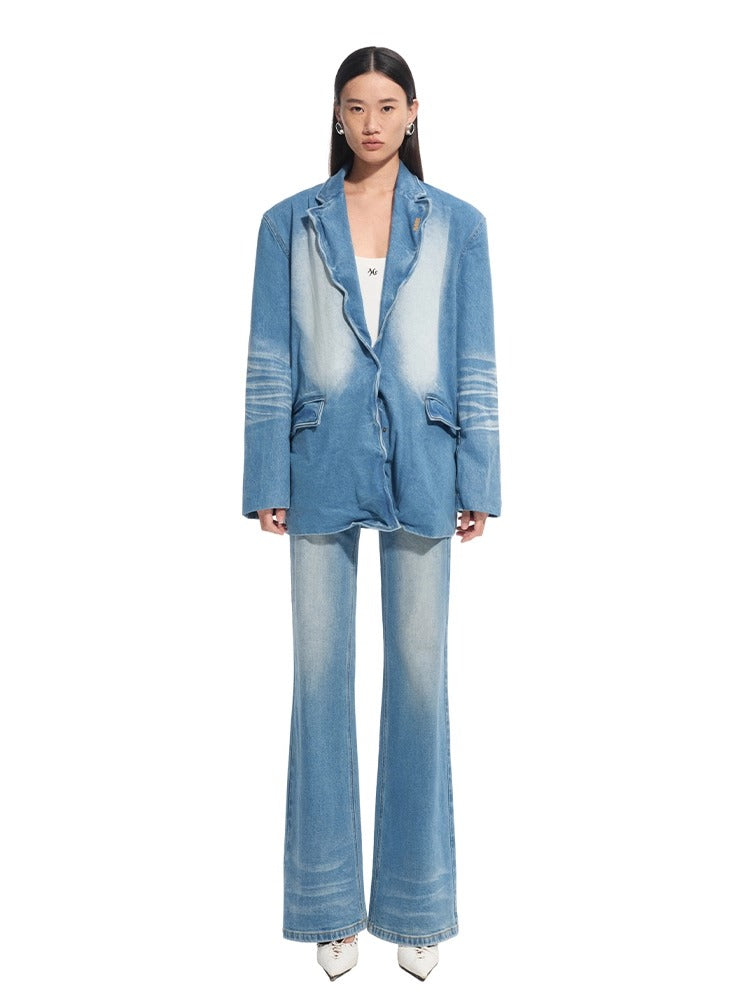 "Caracal Series" Washed Twill Denim Blazer - CHINASQUAD