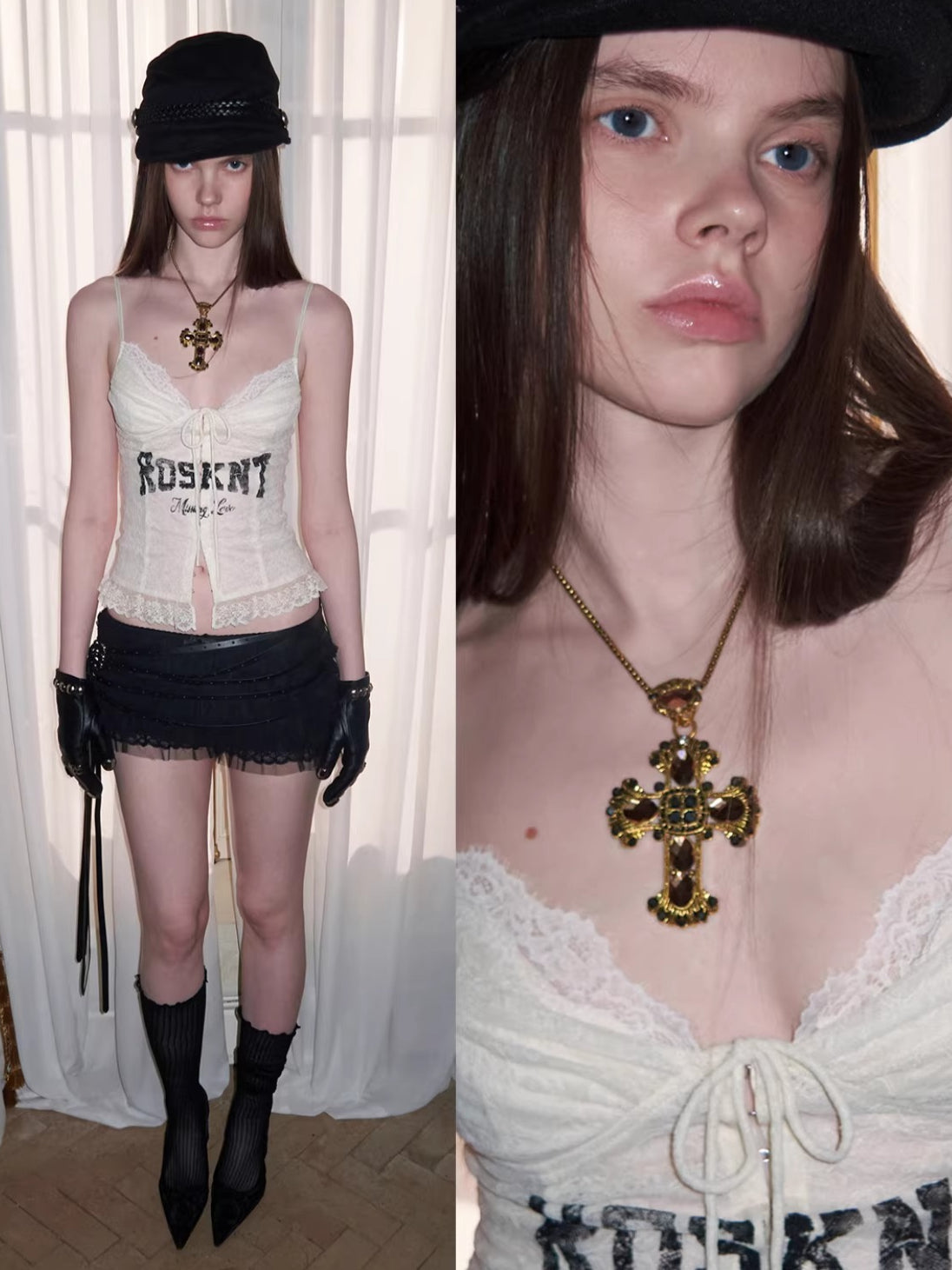 Lace-Up Letter Print Corset Camisole