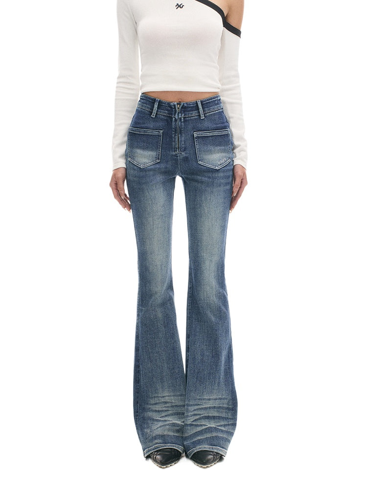 Retro Blue High Waist Flare Jeans - CHINASQUAD