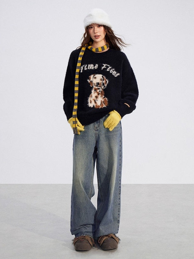 Cartoon Puppy Plush Knit Sweater