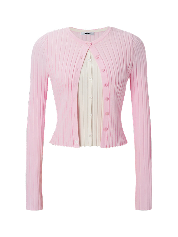 Layered Collar Long-Sleeve Knit Cardigan - CHINASQUAD