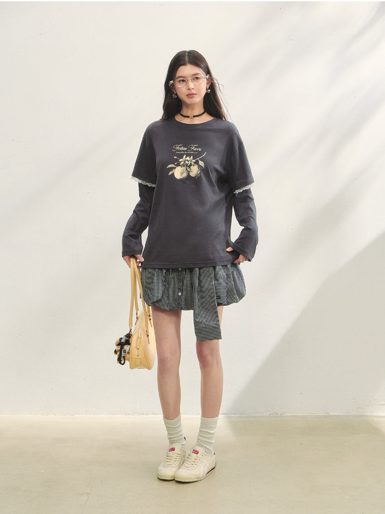 Checkered Tie-Up Embroidered Bud Mini Skirt - CHINASQUAD