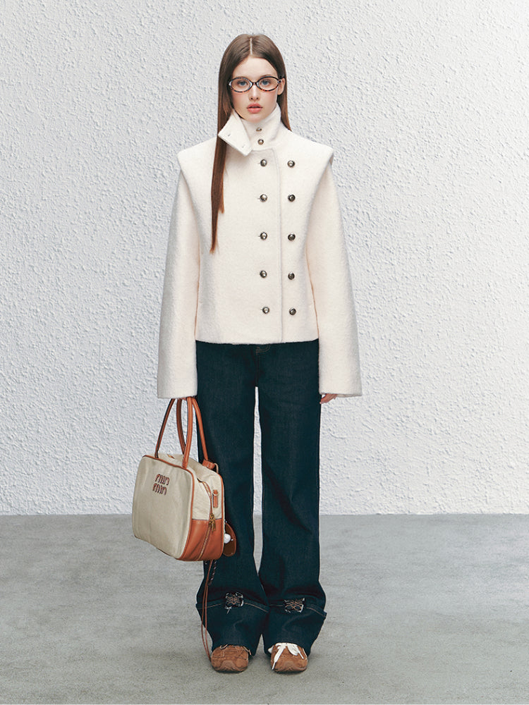 High-neck ShoulderWoolen Short Jacket - CHINASQUAD