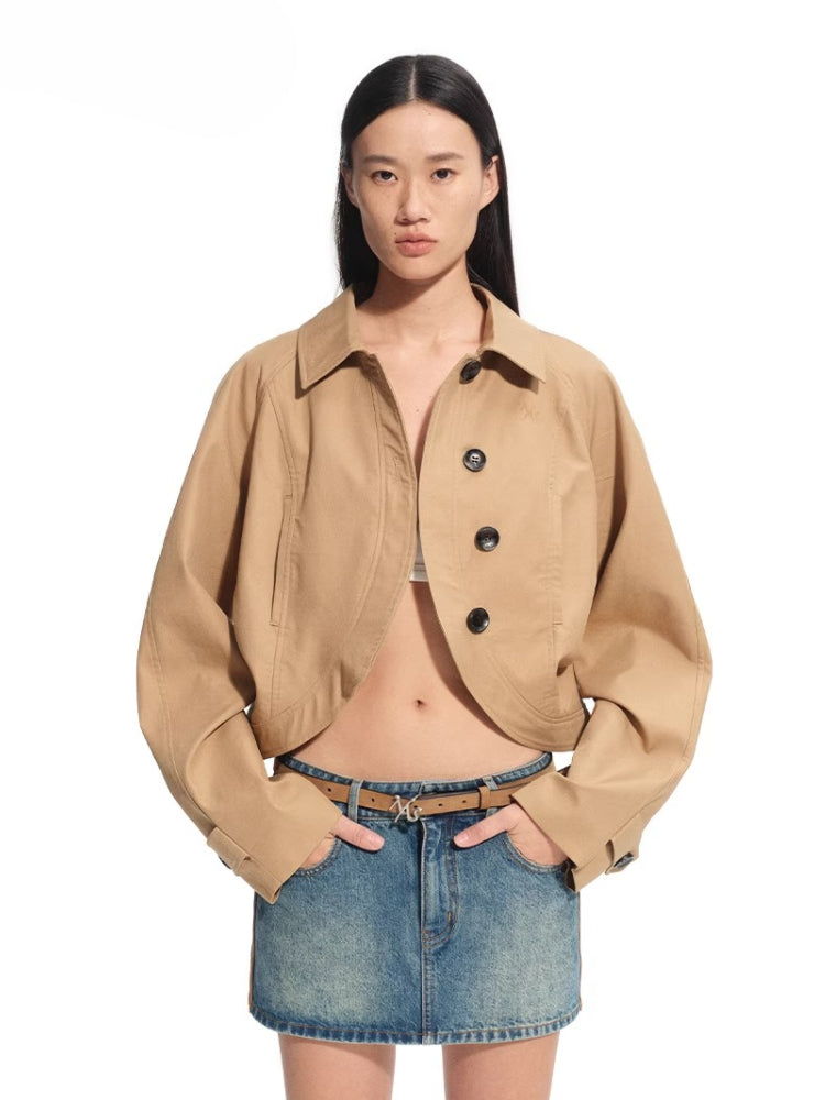 Twill Raglan Sleeve Overlap Placket Collar Jacket - CHINASQUAD