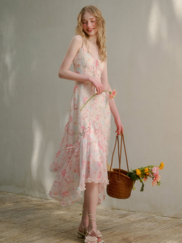 Flower-pattern Flowing Dress - CHINASQUAD