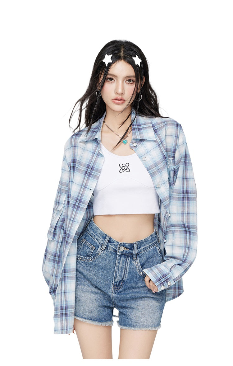 Embroidered Plaid Sun-protective Shirt