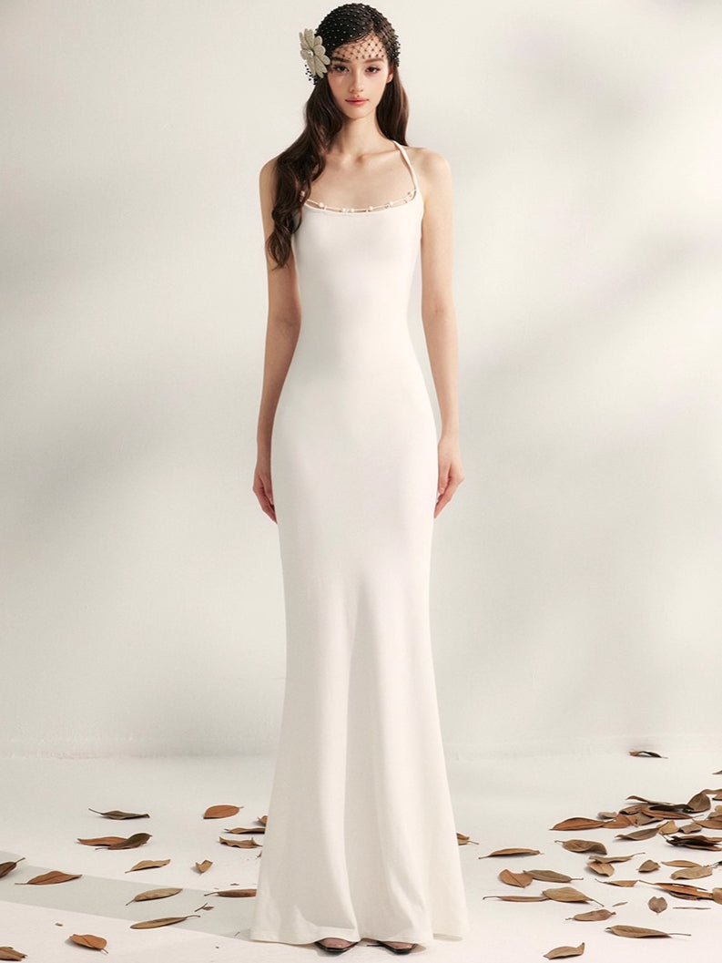 Jasmine Beaded Halter Knit Mermaid Dress