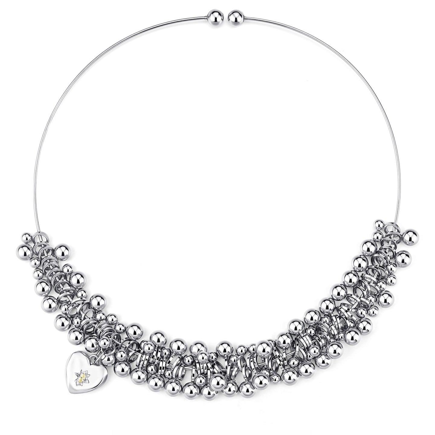 Silver-Tone Heart Charm Beaded Choker