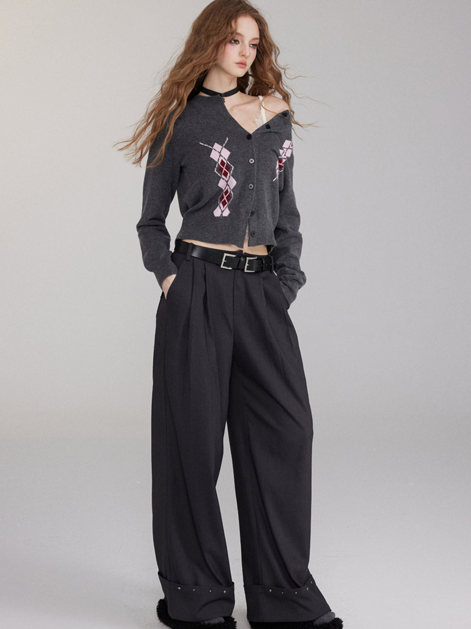 Cuffed Hem Studded Casual Pants - CHINASQUAD