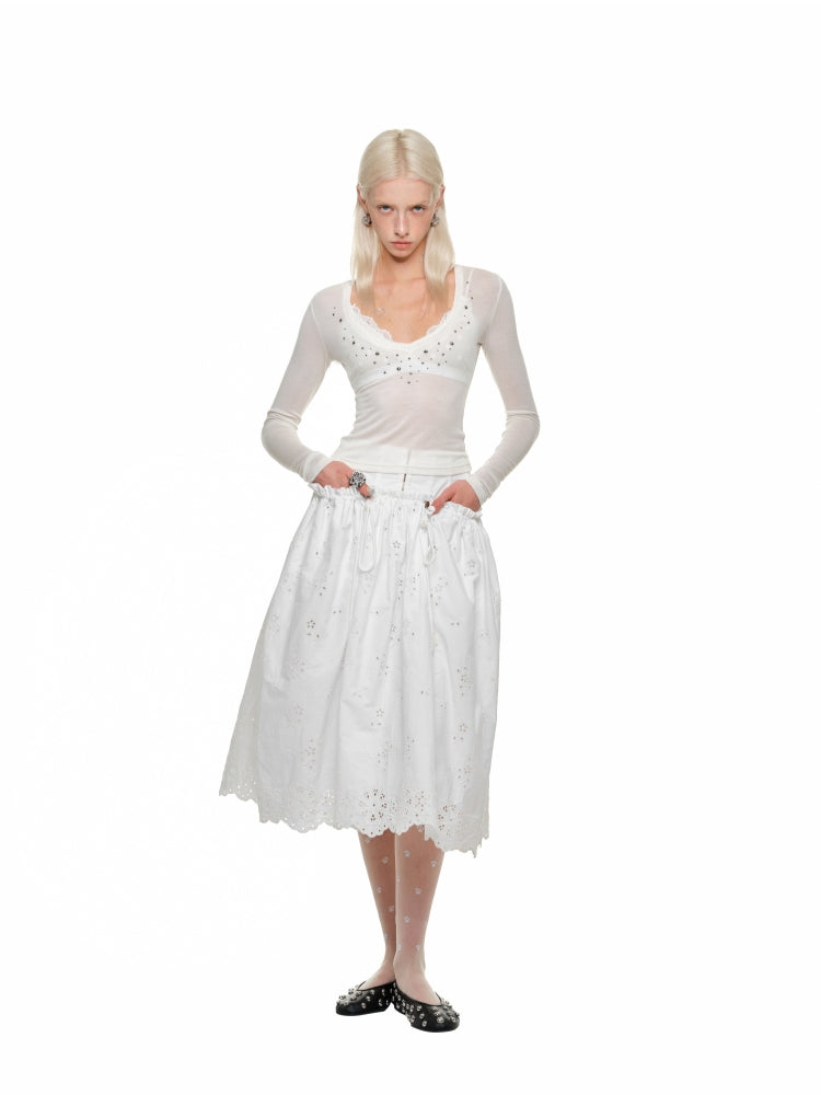 Deep V-Neck Studded Rhinestone Top - CHINASQUAD