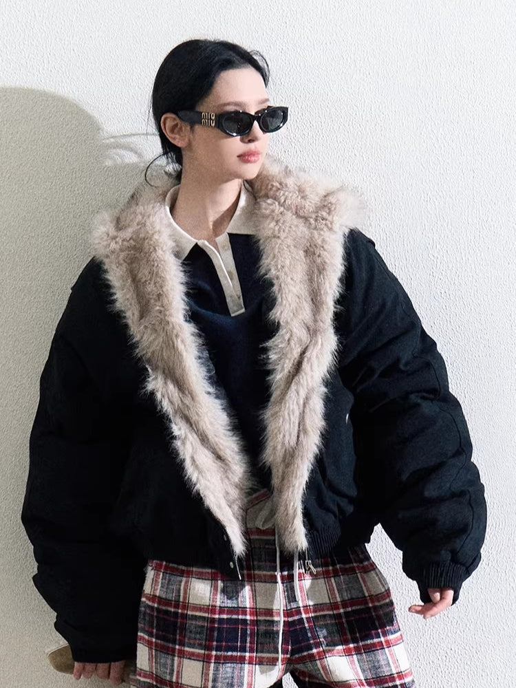 Faux Fur–Trimmed Aviator Parka Jacket