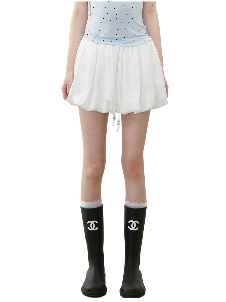 White Satin Tie-up Puff Skirt - CHINASQUAD