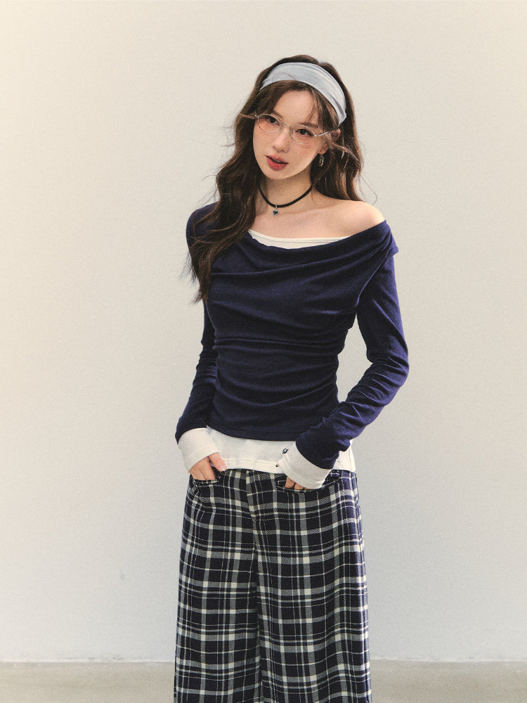 Dangle Collar Fake Two-Piece Color-Blocked Blouse - CHINASQUAD