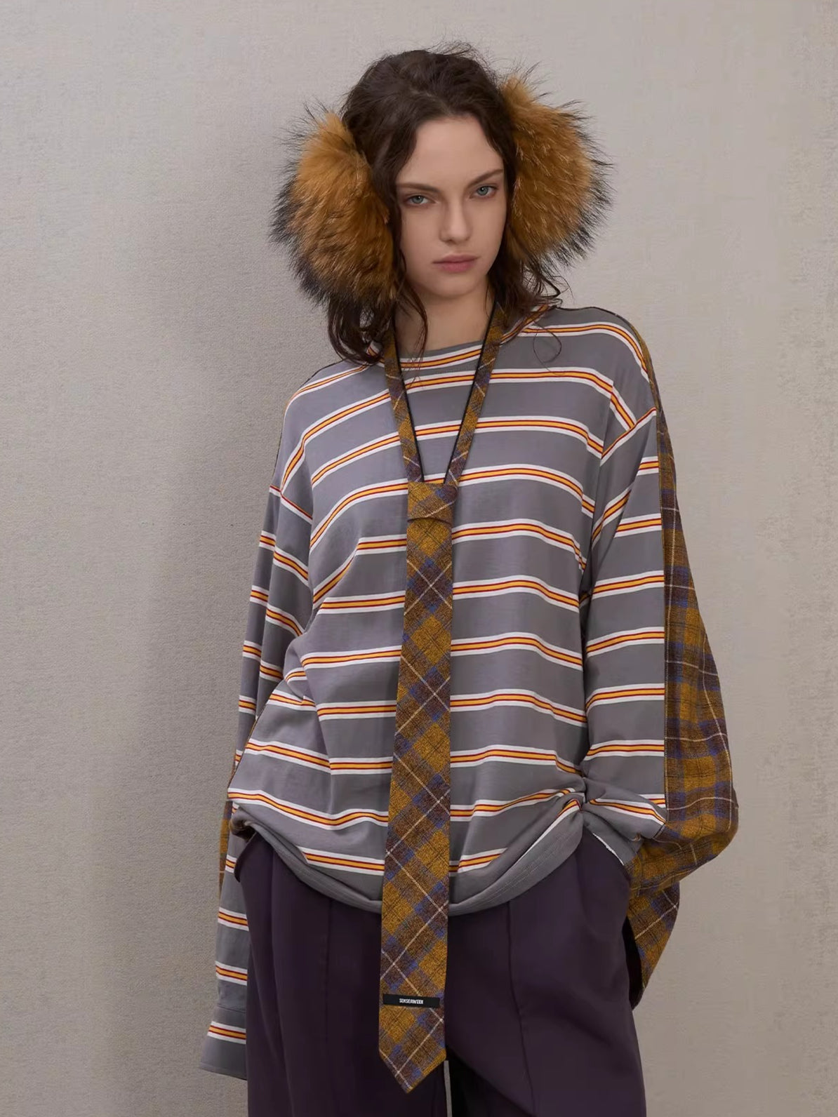 Adjustable Two-Way Contrast Plaid Tie