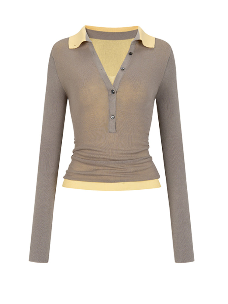 Brown & Black Mock Two-Piece V-Neck Sweater - CHINASQUAD
