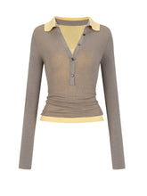 Brown & Black Mock Two-Piece V-Neck Sweater - CHINASQUAD