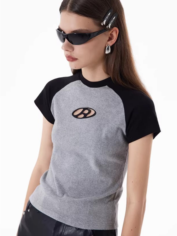 Raglan Sleeve Embroidered Fitted T-Shirt