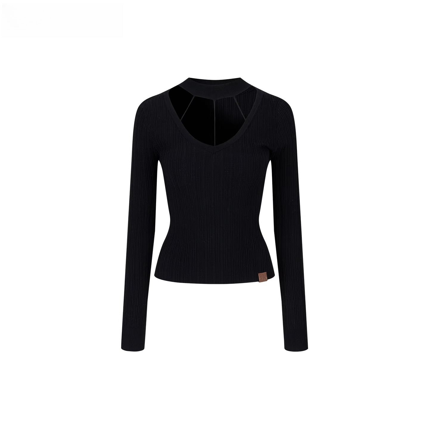Choker Neck Slim-Fit Ribbed Knit Crewmeck