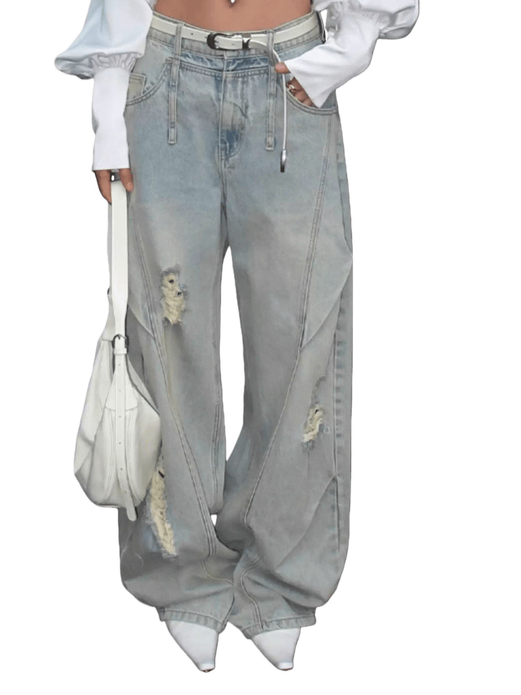 Washed Distressed Balloon-Fit Denim Jeans