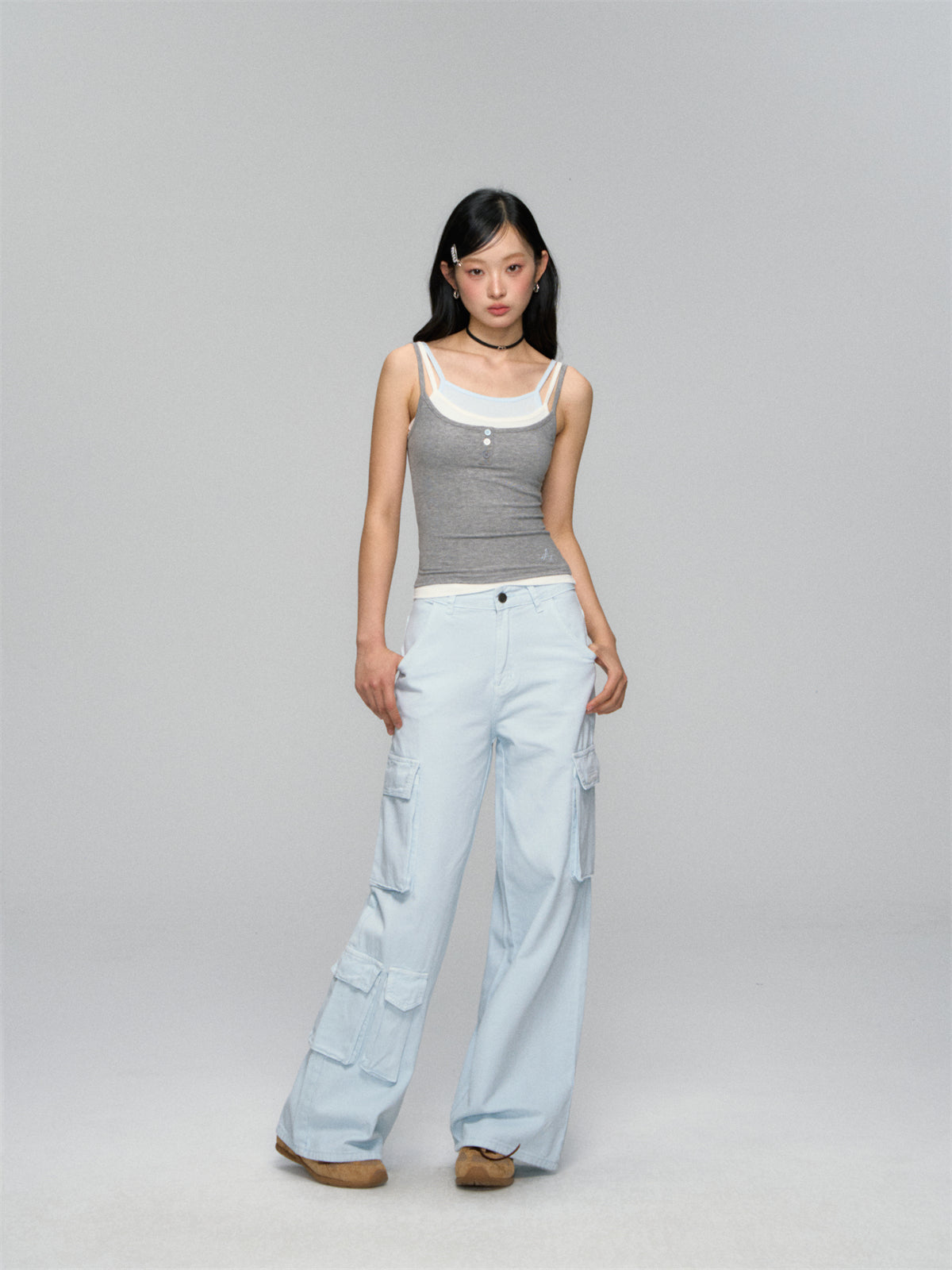 Contrast-Layered Ribbed Knit Tank