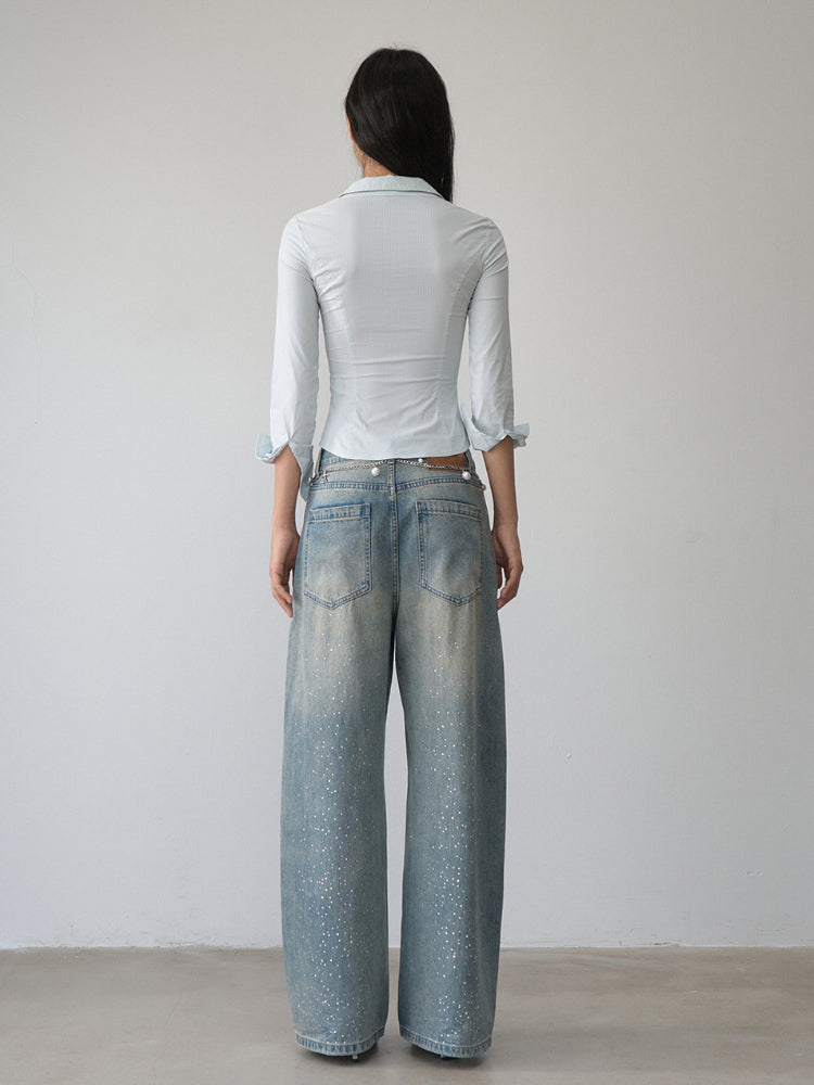 Contrast-colored Collared Waist-cinched Shirt - CHINASQUAD