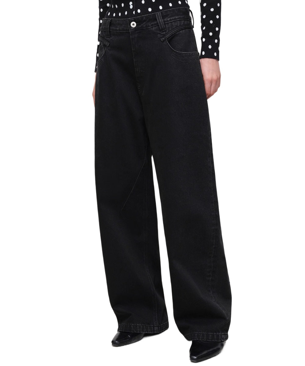 Washed Vintage Tapered Wide-Leg Denim Jeans - CHINASQUAD