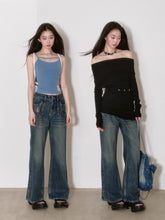 Dark Blue Straight-Leg Flared Jeans - CHINASQUAD