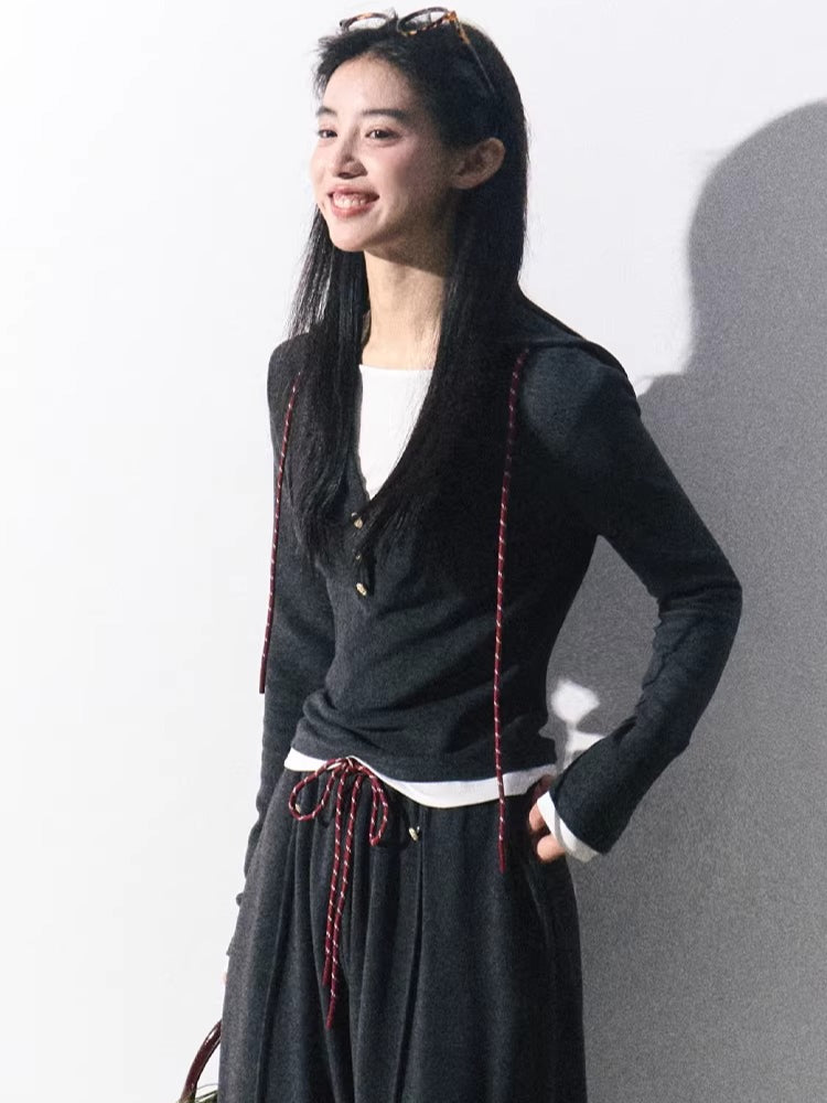 Knit Base Top & Wide-Leg Pants Set