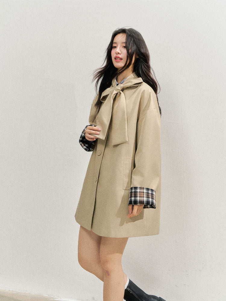 Khaki Bow Trench Coat - CHINASQUAD
