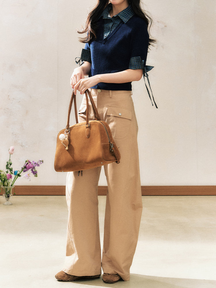 Two-Tone Flared Wide-Leg Pants - CHINASQUAD