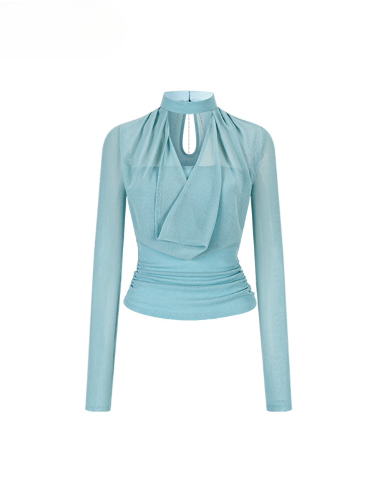 Chain Halter Draped Neck Fitted T-shirt - CHINASQUAD