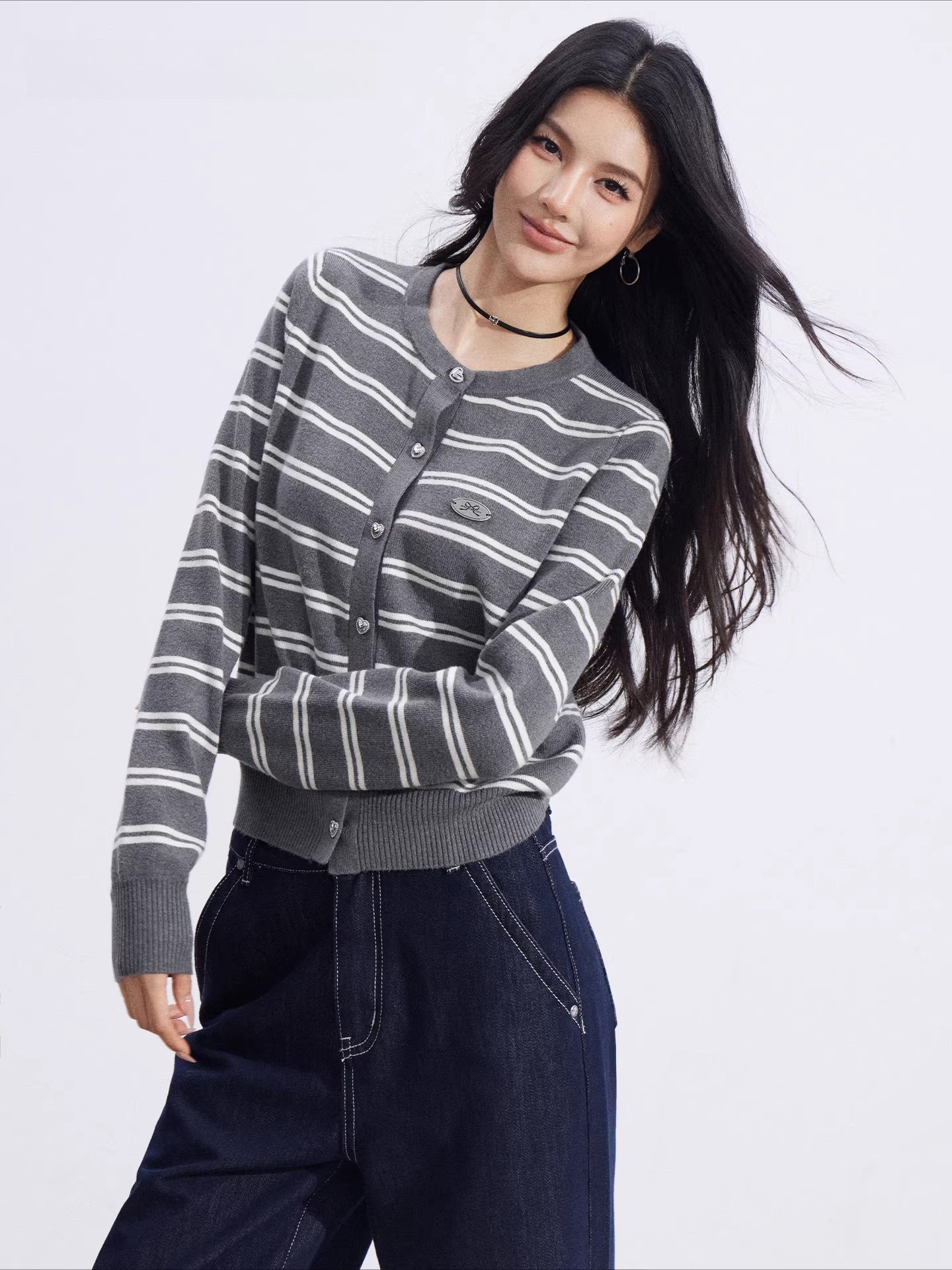 Striped Knit Cardigan & Shawl Two-Piece Set