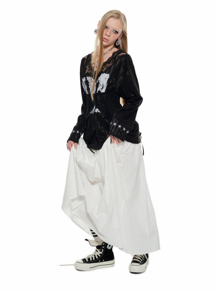 Black & White Strap Lace Corset Belt - CHINASQUAD