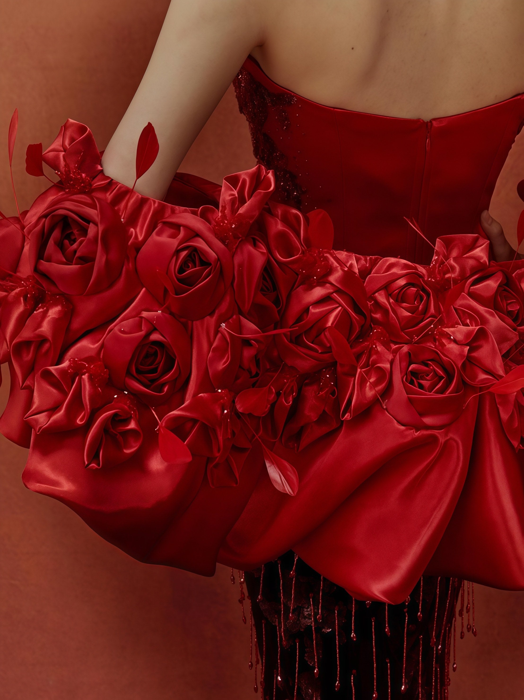 Crimson Couture Rose Embellished Detachable Train Gown