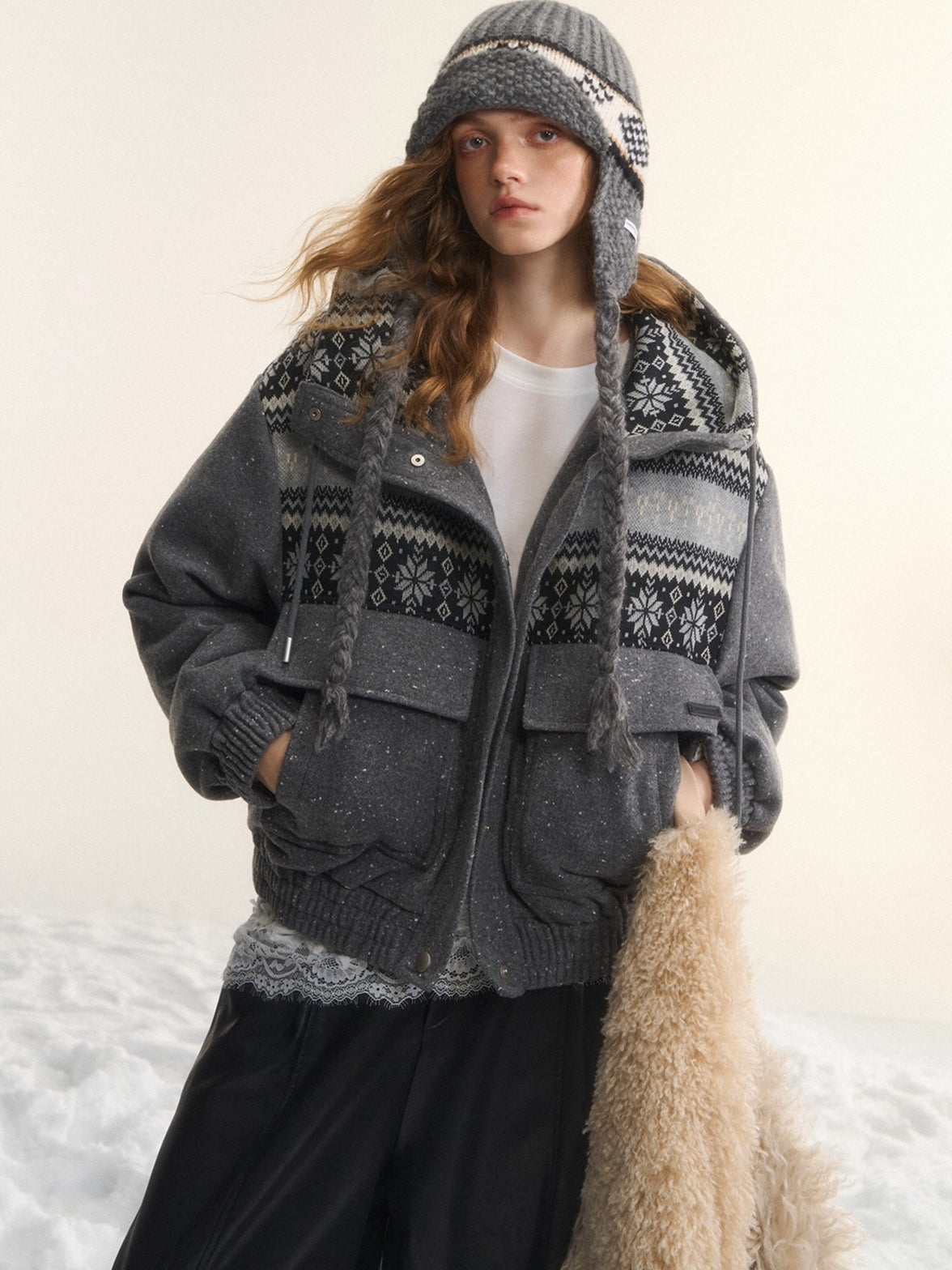 Wool-Blend Hooded Down Jacket