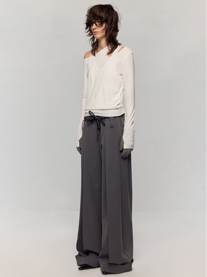 Wool Blend Wide-Leg Pants - CHINASQUAD