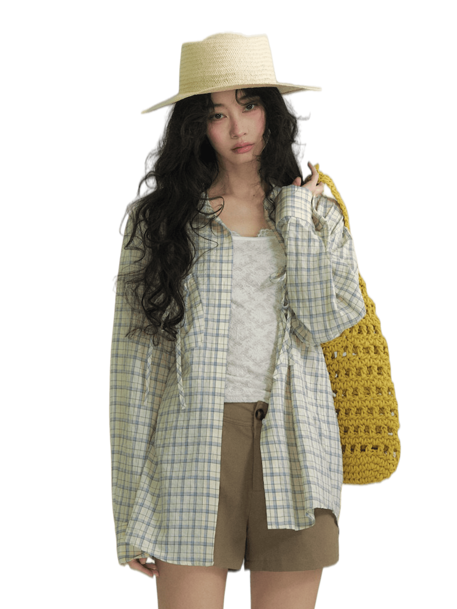 Drawstring Pocket Plaid Shirt