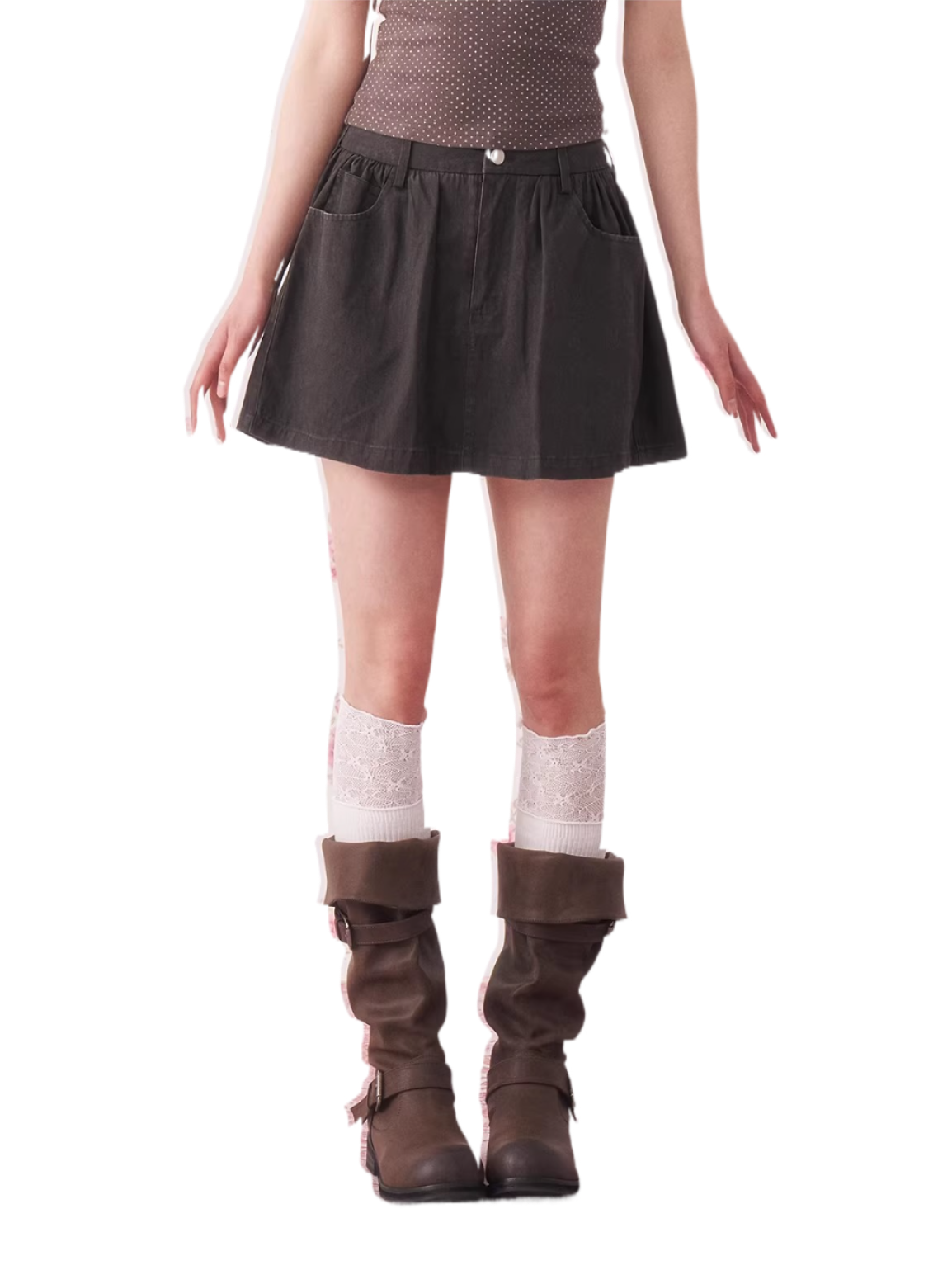 Vintage Pleated Cotton Mini Skirt