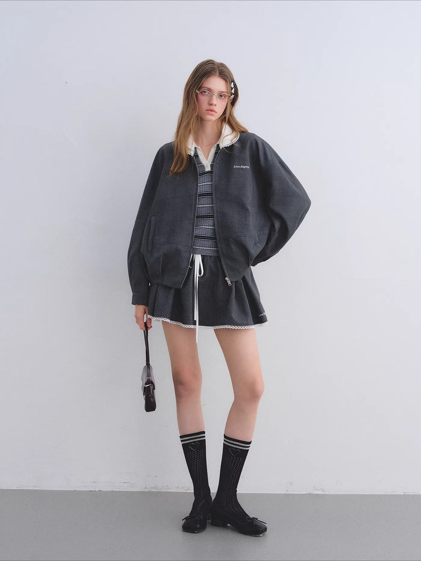 Ruffle Collar Cropped Peplum Jacket Set