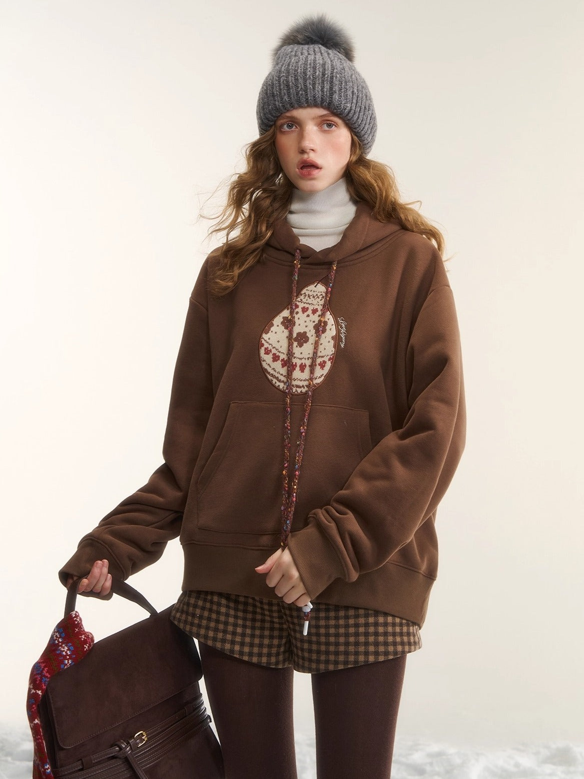 Brushed Fair Isle Knit Hooded Sweatshirt