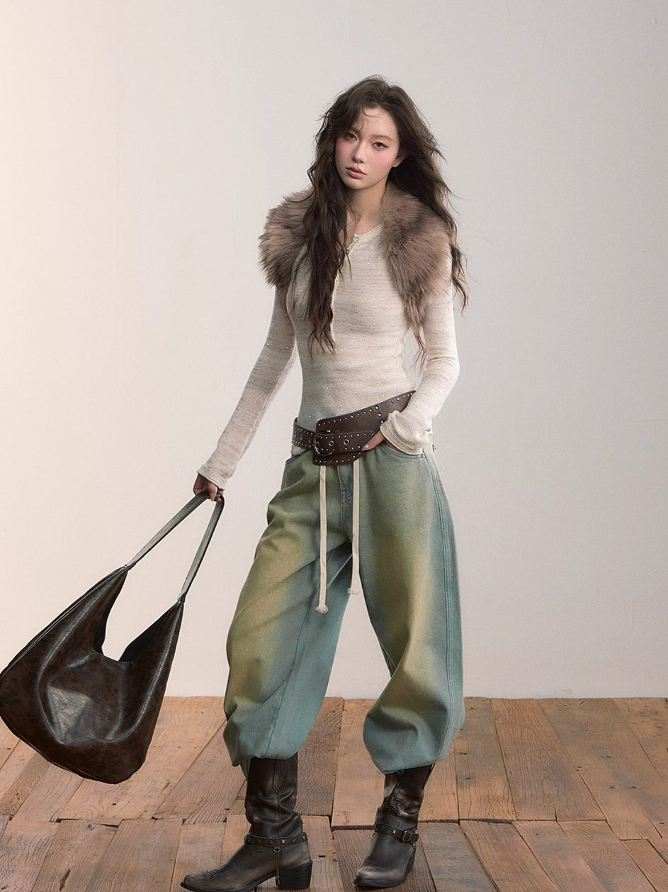 Denim Essence Relaxed Drawstring Pants - CHINASQUAD