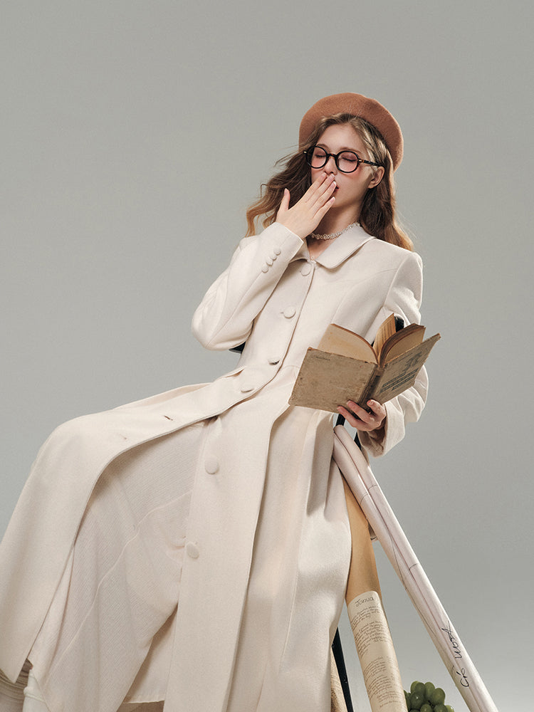 Cloud White Long Woolen Coat - CHINASQUAD