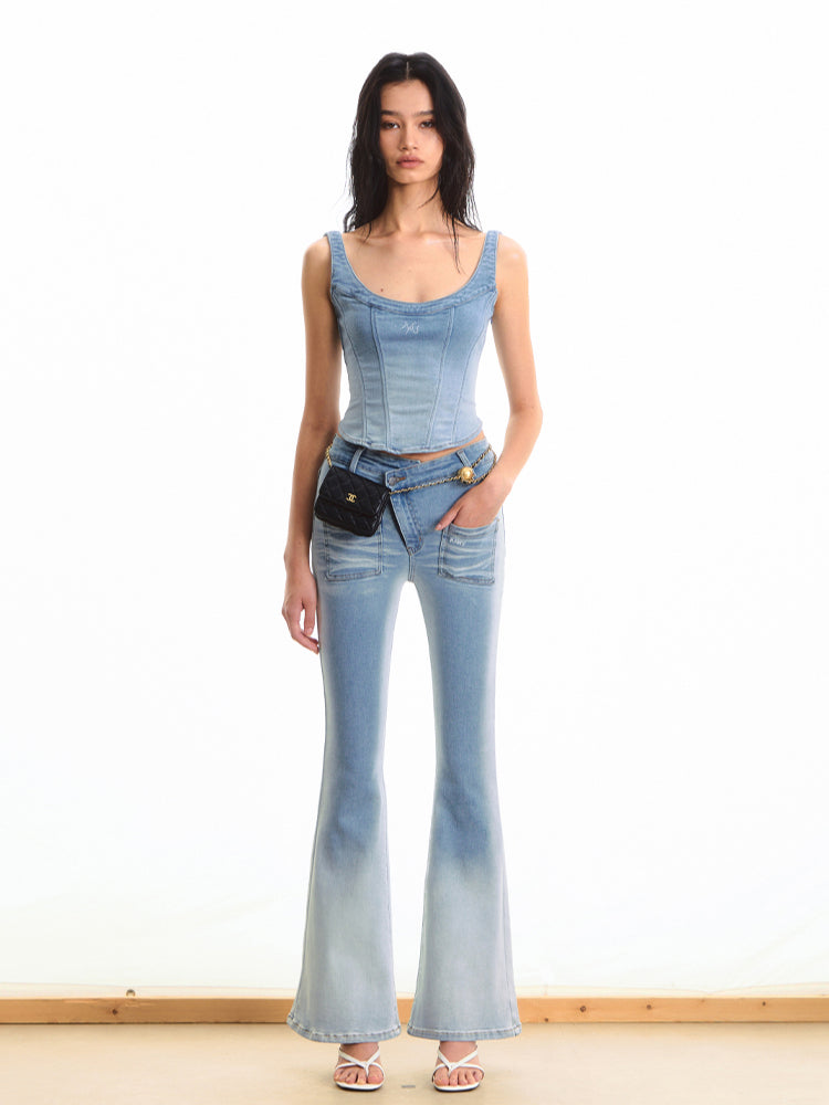Gradient Mid-waist Washed Flared Pants - CHINASQUAD