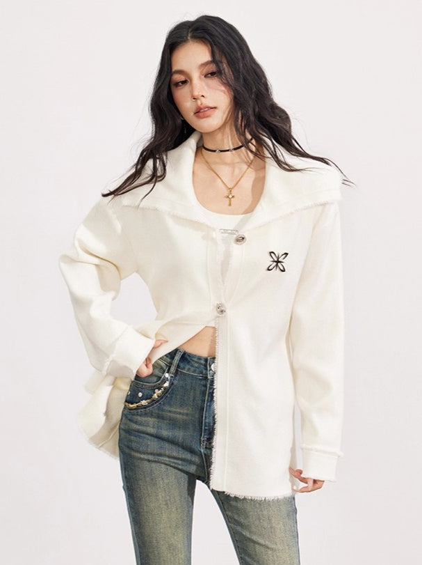 Belted Oversized Collar Knit Coat - CHINASQUAD