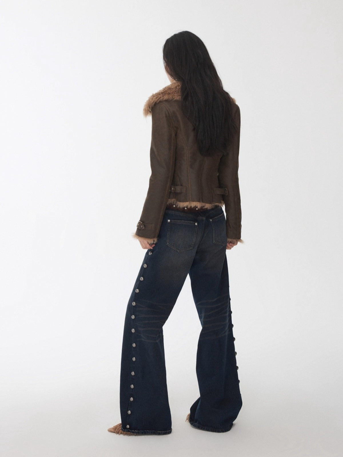 Faux Shearling-Lined Washed Leather Slim Jacket