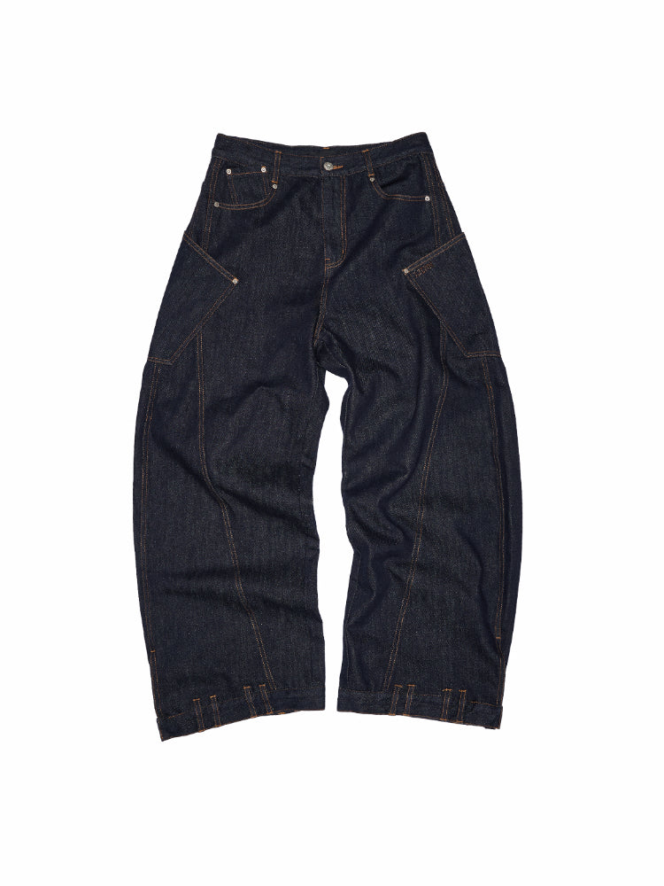 Raw Denim Wide-Shoulder Waist-Cinching Jacket Set - CHINASQUAD