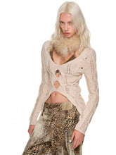 V-Neck Hollow Cable Knit Sweater - CHINASQUAD